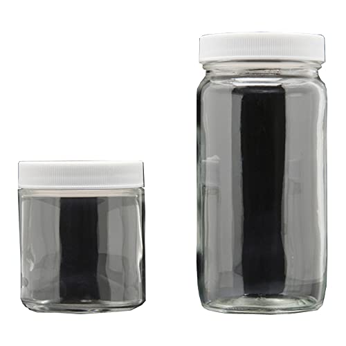 JG Finneran 9-192-2 Clear Borosilicate Glass Precleaned Tall Straight Sided Wide Mouth Jar with White Polypropylene Closure and 0.015" PTFE Lined, 70-400mm Cap Size, 500mL Capacity (Pack of 12)