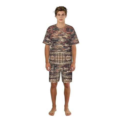 Pyjama short homme imprimé mur brique manches courtes d'été
