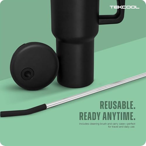 Image of Tumbler with lid and Straw 1200ML Cup Stainless Steel Hot and Cold with Handle and Lid 2 Straw Vacuum Insulated Tumbler for Water, Iced Tea or Coffee Office Gym Travelling