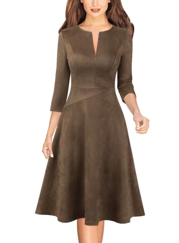 Image of VFSHOW Womens Work Business Office Front Zipper Slim Church A-Line Dress