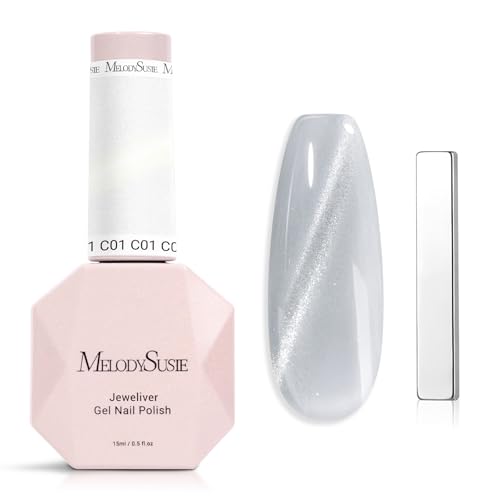 Image of MelodySusie Jeweliver Cat Eye Gel Nail Polish, 0.5 Fl Oz Silver Glitter Holographic Magnetic Nail Polish with Magnet, UV Nail Polish for Nail Art Manicure Salon DIY at Home C01