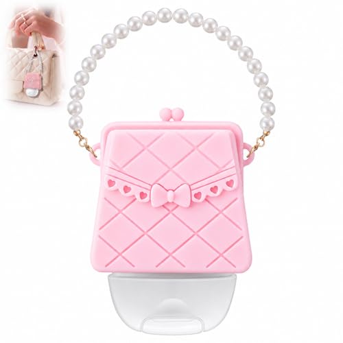 Saillong Cute Hand Sanitizer Holder Pink Mini Handbag with Pearl Chain Silicone Holder Compatible with Bath & Body Works PocketBac Purse Style Body Work Sanitizer Holders