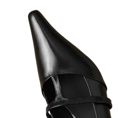 TinaCus Women's Genuine Leather Pointed Toe Handmade T-Strap Buckle Kitten Heel Mary Jane Shoes2