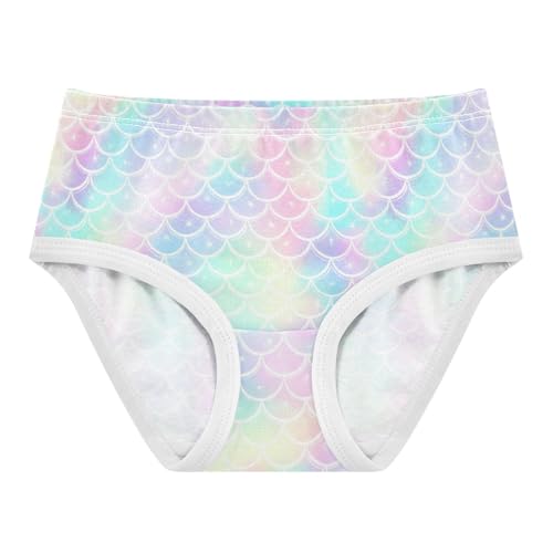 Joisal Iridescent Pastel Mermaid Scales Little Girl Panties Toddler Underwear Floral Cotton Cartoon Briefs Kids Undies 2t