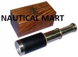 6" Leather Brass PULLOUT Telescope with Wooden Box WRAP Telescope Functional Telescope Nautical