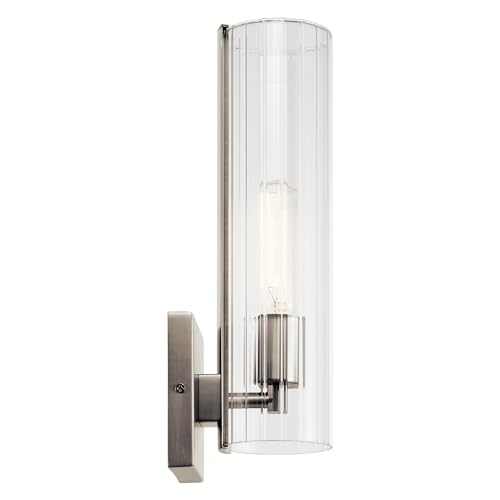 Image of Kichler Jemsa 1 Light Wall Sconce, Modern Light with Clear Fluted Glass in Brushed Nickel for Bathroom, Powder Room, Sides of Fireplace, Down a Hallway, Kitchen, or Bedroom (14 inch x 4.75 inch), 55165NI