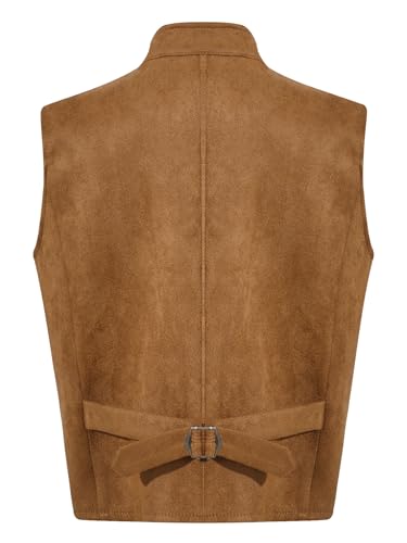 renvena Boys Victorian Suede Vest Steampunk Gothic Medieval Waistcoat Stand Collar & Double Breasted4
