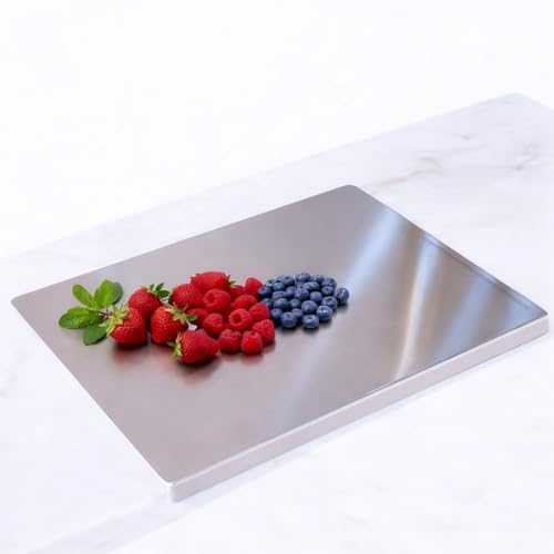 Image of Stainless Steel Chopping Board Counter Top 36x31cm | Food Grade Steel | Easy Clean, Rust Proof | Cutting Board for Vegetables, Meat & Kitchen Use