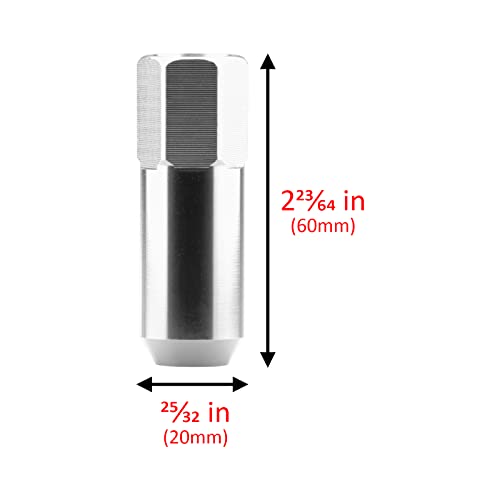 Image of Silver 20 PCS M12x1.25 Lug Nuts 60mm Extended Tuner Aluminum Wheels Rims Cap WN02