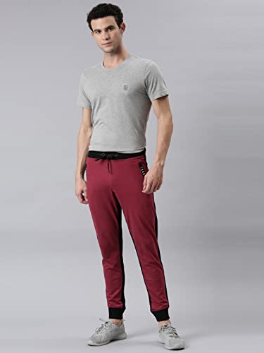 Image of F A S O Men's Super Combed Cotton Joggers | Color Block Design | Comfort Fit | Drawstring | Casual, Gym & Lounge Wear