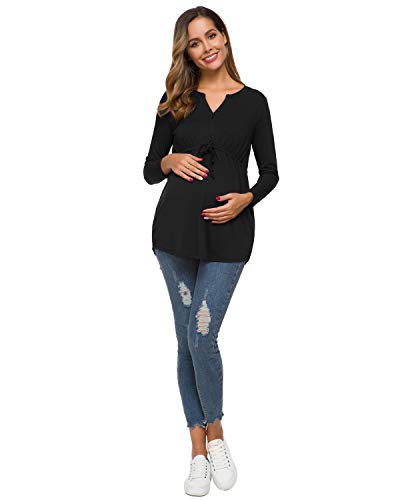 Bbhoping Women's Maternity Tops Pregnancy Shirts Casual Long Sleeve V Neck Pregnancy Blouse Black #TOP4