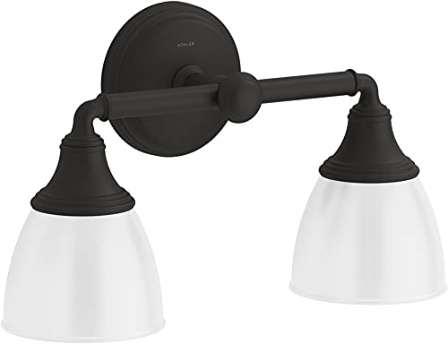 Image of Kohler Devonshire Bathroom Vanity Light Fixture, Wall Sconce Lighting, Position Facing Up or Down, UL Listed, 2 Light, Matte Black