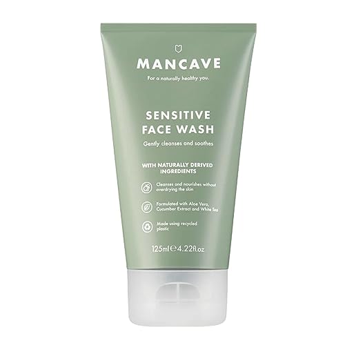 46% off - ManCave Sensitive Face Wash 125ml for Men, Clean and nourish Skin with Cucumber Extract, White Tea and Aloe Vera, Dermatologically Tested, Natural Formulation, Vegan Friendly
