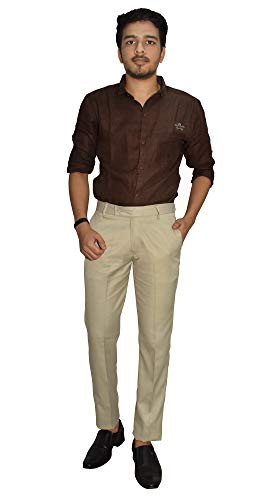 Image of KUNDAN Slim Fit Men Light Grey Polyester Viscose Blend Trousers