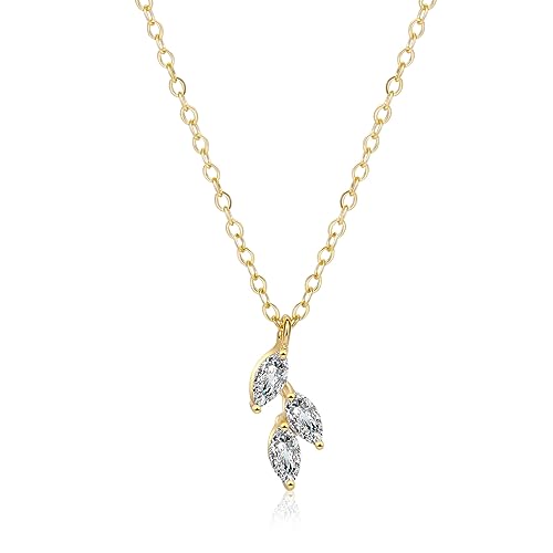 Carovo NK-3CZ LEAVE-GOLD Necklace For Women,Dainty Gold Necklaces 14K Gold Plated Diamond Necklaces Cute Cz Solitaire Choker Necklaces For Women Simple Leaf Cubic Zirconia Pendant Necklace Trendy Jewelry Gifts thumb #5