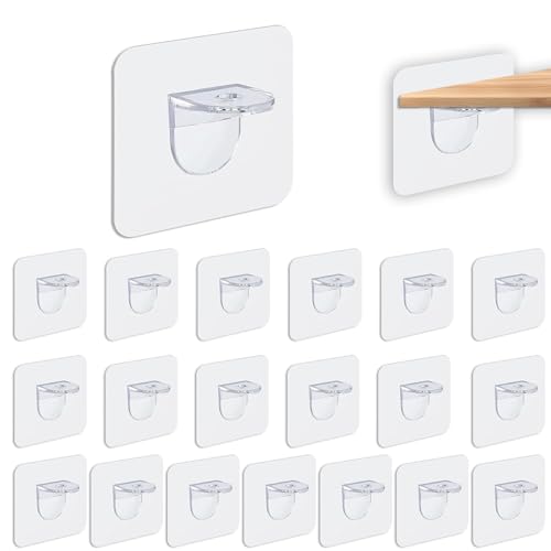 20 PCS Supports d'étagères Autocollants, Transparent 7 x 7 cm, Supports Adhésifs Sans Perçage pour Étagères, Placards et Penderies, Charge 10 kg,...