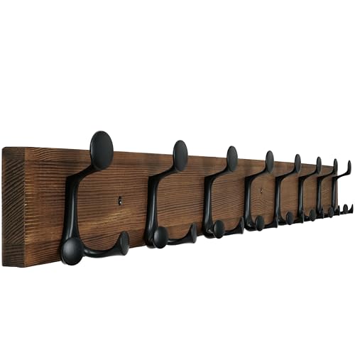 WEBI Coat Rack Wall Mount,43" Solid Wood Coat Hooks Wall Mounted Coat Hanger,16" Hole to Hole,Heavy Duty Hook Rack Rail,8 Triple Hooks for Hanging Coats,Jacket,Clothes,Hat,Backpack,White by WEBI - Used condition - US$28.79