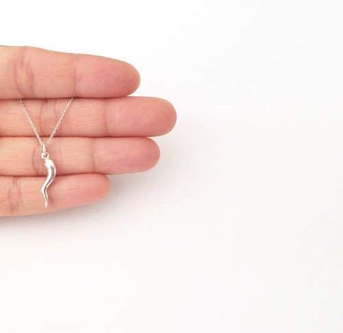 Sterling Silver Tiny Italian Horn Pendant Necklace 18" - Image 2