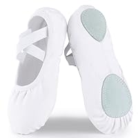 Acfoda Ballet Shoes Girls Canvas Soft Dance Slippers Split Leather Sole Ballerina Gymnastics Yoga Flats Comfortable with Elastic Straps for Kids Women White 9