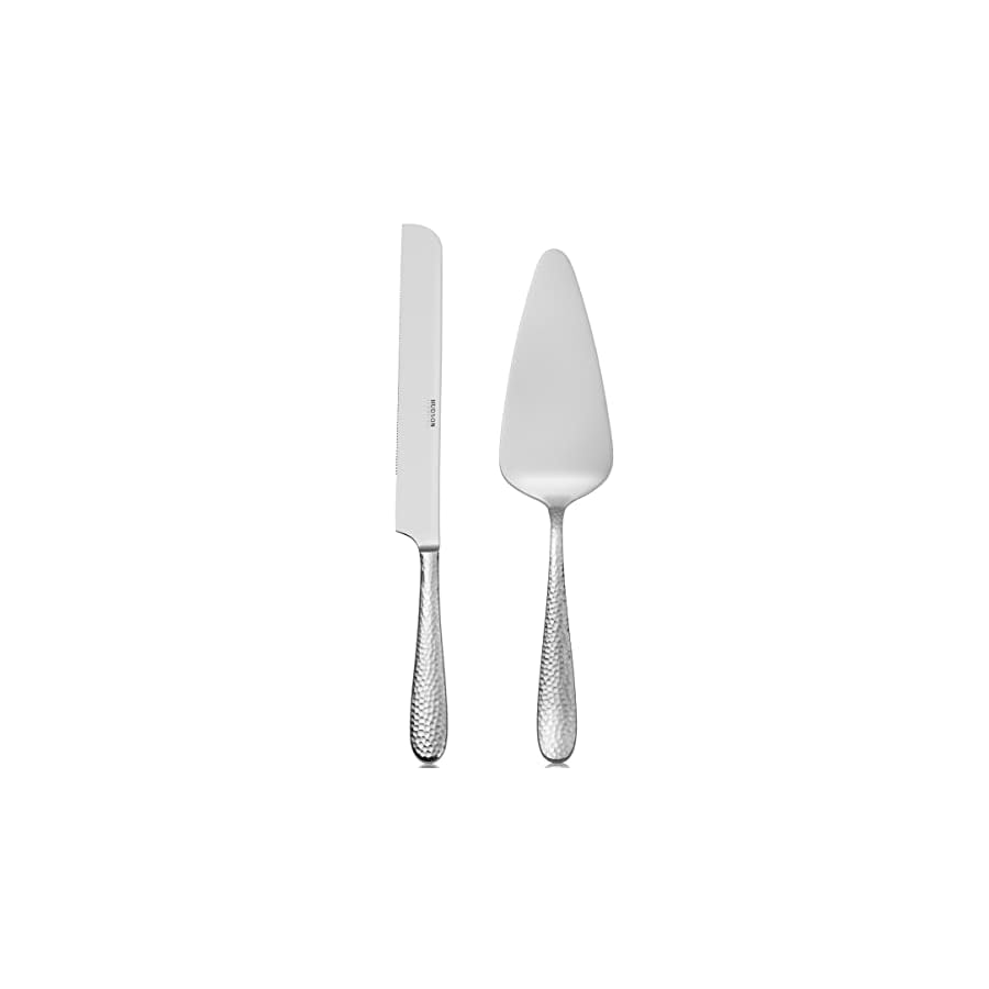 Hudson Essentials Bergamo Hammered 18/10 Stainless Steel Wedding Cake Knife & Cake Server Set – Perfect for Weddings, Engagements, & Birthay Parties