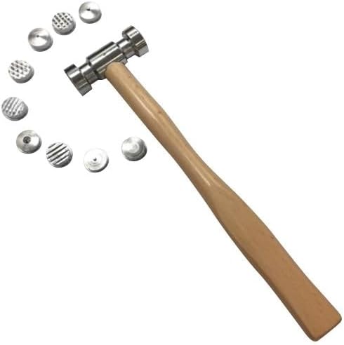 10-1/2" 9-In-1 Interchangeable Faces Texturing Metal Forming Jewelry Hammer.