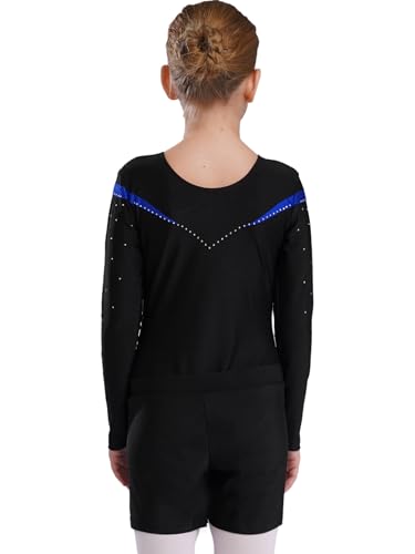 Linjinx Kids Girls Rhinestone Ice Skating Dance Outfits Long Sleeve Gymnastics Leotards with Shorts Sets 2 Piece Tracksuit3