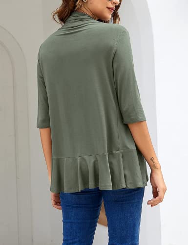 Image of Zeagoo Women's Open Front Cardigan 2026 Spring Summer Lightweight 3 /4 Sleeve Draped Ruffles Cardigans S-3XL