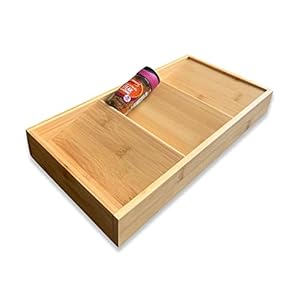 Wooden Drawer Organiser Kitchen Spice Rack Drawer Insert Tiered Shelf Inside Cabinet Organiser Rack Tray Seasoning Jars Organizer, Multifunctional Condiments Herb Storage Holder Pantry