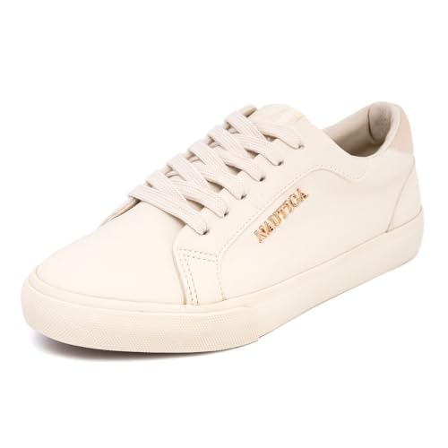 Image of Nautica Women's Fashion Sneaker, Classic Low-Top Lace-Up Casual Shoe with Metal Side Logo and Soft Cushioned Comfort for Everyday Wear