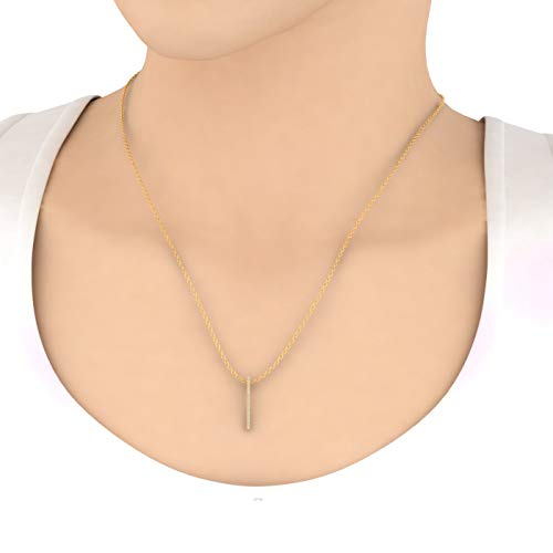 1/10 Carat Diamond Vertical Bar Pendant Necklace in 10K Solid Gold (Silver Chain Included)3