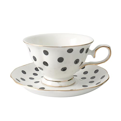Hemoton Coffee Cup and Saucer Set Royal Style Elegant Fine Porcelain Cup Espresso Mug for Coffee Drinks Latte Cafe Mocha Tea White and Black Polk Pot