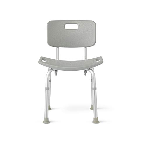 Medline Bath Chair with Back, Shower Chair has Height Adjustable Legs, Tool-Free Assembly, Shower Seat with Suction Cup Feet, Gray