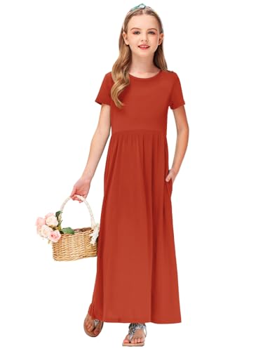 Image of Deerose Girls Maxi Dress Short Sleeve Casual Long Dresses with Pockets 5-14 Years