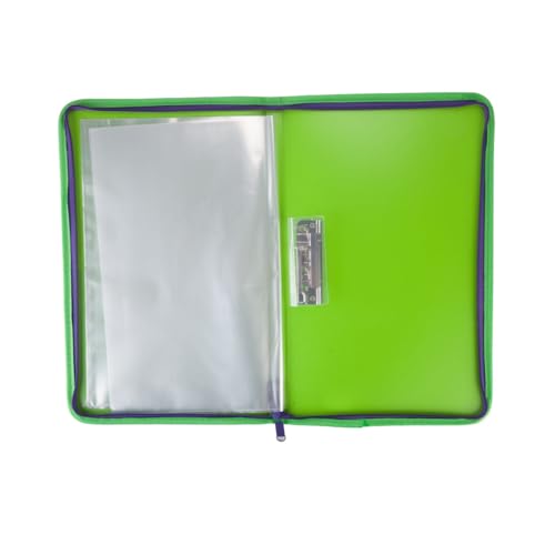 Image of Worldone Zipper Display Book Folder for Documents, with Name Card, Made of 0.8mm Virgin PP Material with 20 Bound Plastic Binder Sleeves, Size FC (fullscap), Radiant Green, Set of 1