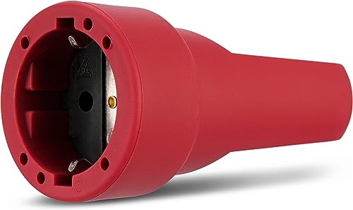 REV Schutzkontaktkupplung mit Knickschutztülle, Kupplung 230V/16A aus Gummi 3680W, rot