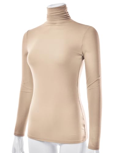EIMIN Pulôver feminino de manga comprida com gola rolê leve camisetas slim fit (P-3GG), Ett003_Taupe