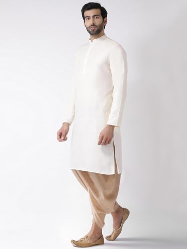 Kisah Men Cream-Coloured Kurta Full Sleaves, Knee Length, Straight, Regular Fit, Mandarin Collar Ethnic Wear