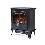 Warmlite WL46019 Wingham Log Effect Stove Fire with Realistic LED Flame Effect, Adjustable Thermostat, 2000W, Black