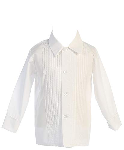 Lito Boys Long Sleeve Pleat Child's Tuxedo Dress Shirt - White -