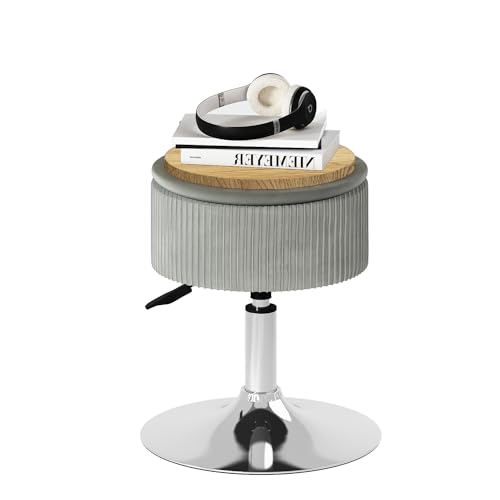 Catálogo para Comprar On-line Bancos de tocador los más recomendados. 48 FurnitureR Taburete Redondo Almacenamiento, Taburete Ajustable Altura Giratoria 360°, Otomano Almacenamiento Redondo con Bandeja Extraíble para Sala Maquillaje y Sala Estar Gris