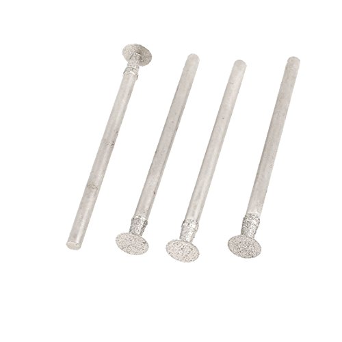 Aexit Silver Tone Abrasives Metallic drill hole Round Flat Tip Shaped T Head Diamond Mounted Point Grinder Buffing Bit Tool 2.35mm x 5mm 4 Pcs Model:59as444qo247