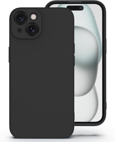 Image of DIZORO Square Microfiber Candy Case Compatible for iPhone 15 Shockproof Slim Back Cover Liquid Silicone Case - Black