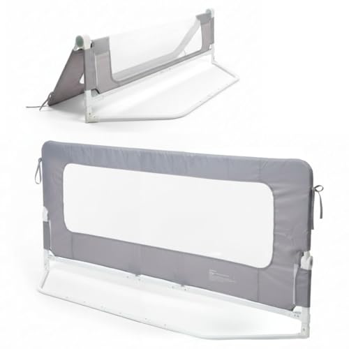 BATHBY Barandilla de Seguridad para Cama 180 cm | 10 Alturas Ajustables | Panel Transparente | Sistema Plegable para Bebés y Niños | Protección Anticaídas Compatible con Todos Colchones (Gris, 180cm)