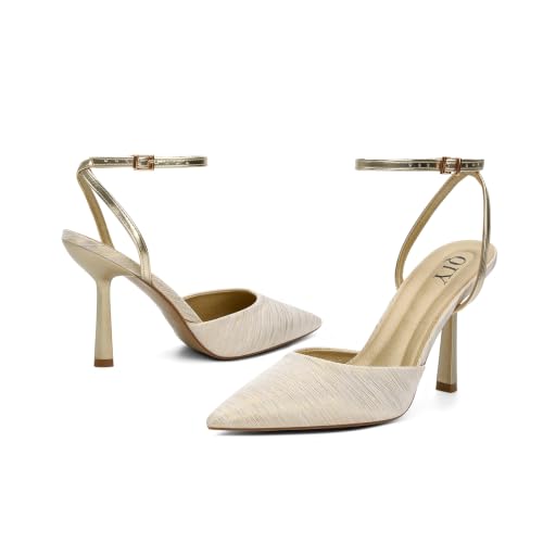 Image of QIY Closed Toe Heels for Women Pumps High Heel Strappy Sandals | Pointed Toe Slingback Women Heels with Ankle Strap, Stilettos Wedding & Bridal Formal Dress Shoes for Evening Party, Prom