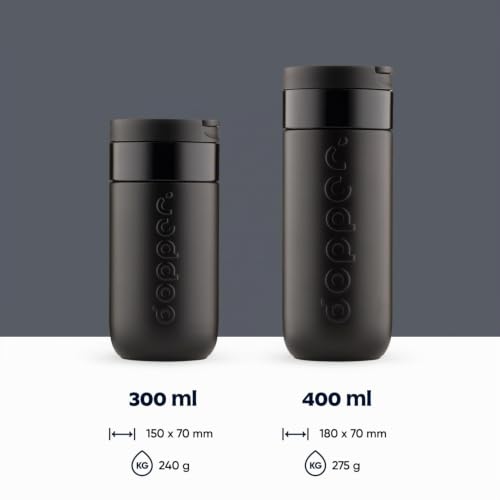 Dopper Travel Mug Thermobecher 400 ml Blazing Black - Auslaufsicherer Isolierbecher für kohlensäurehaltige Getränke, 6h warm / 20h kalt, 90% recycelter Edelstahl – Bild 2
