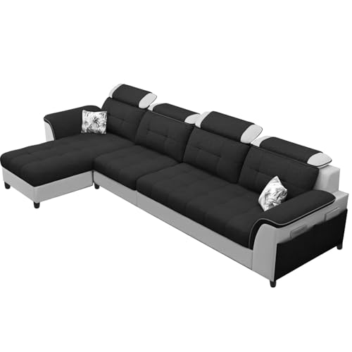 Image of Casaliving Ella LHS 6 Seater L Shape Sofa Set for Living Room (Black Grey) Premium Fabric Sofa Set