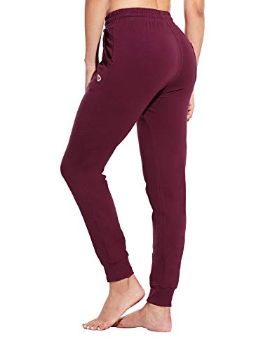 BALEAF Women's Lightweight Cotton Joggers Sweatpants Casual Lounge Pants Fitted Yoga Workout Pocketed Pants Burgundy M