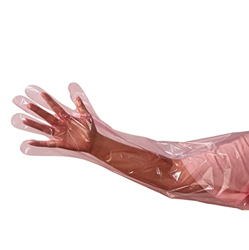 50 guantes de inseminación artificial veterinaria largos con mangas rectales desechables de 86,4 cm, longitud de hombro (rosa)