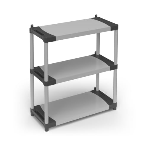 BB BuyBath Estantería de resina PVC con 3 estantes, capacidad de carga 80 kg, color gris, 80 x 40 x 85 cm de altura