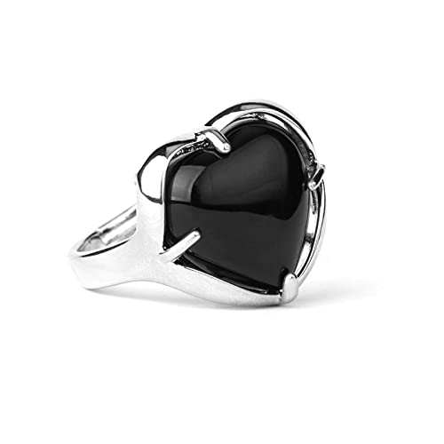 GNEHSL Creativity Anillo Ajustable Irregular - Love Heart Crystal Piedra Natural Reiki Anillo De Dedo Abierto, Anillo De Cola Apilable Hecho a Mano, Mujeres, Obsidiana Negra Talla única Cover